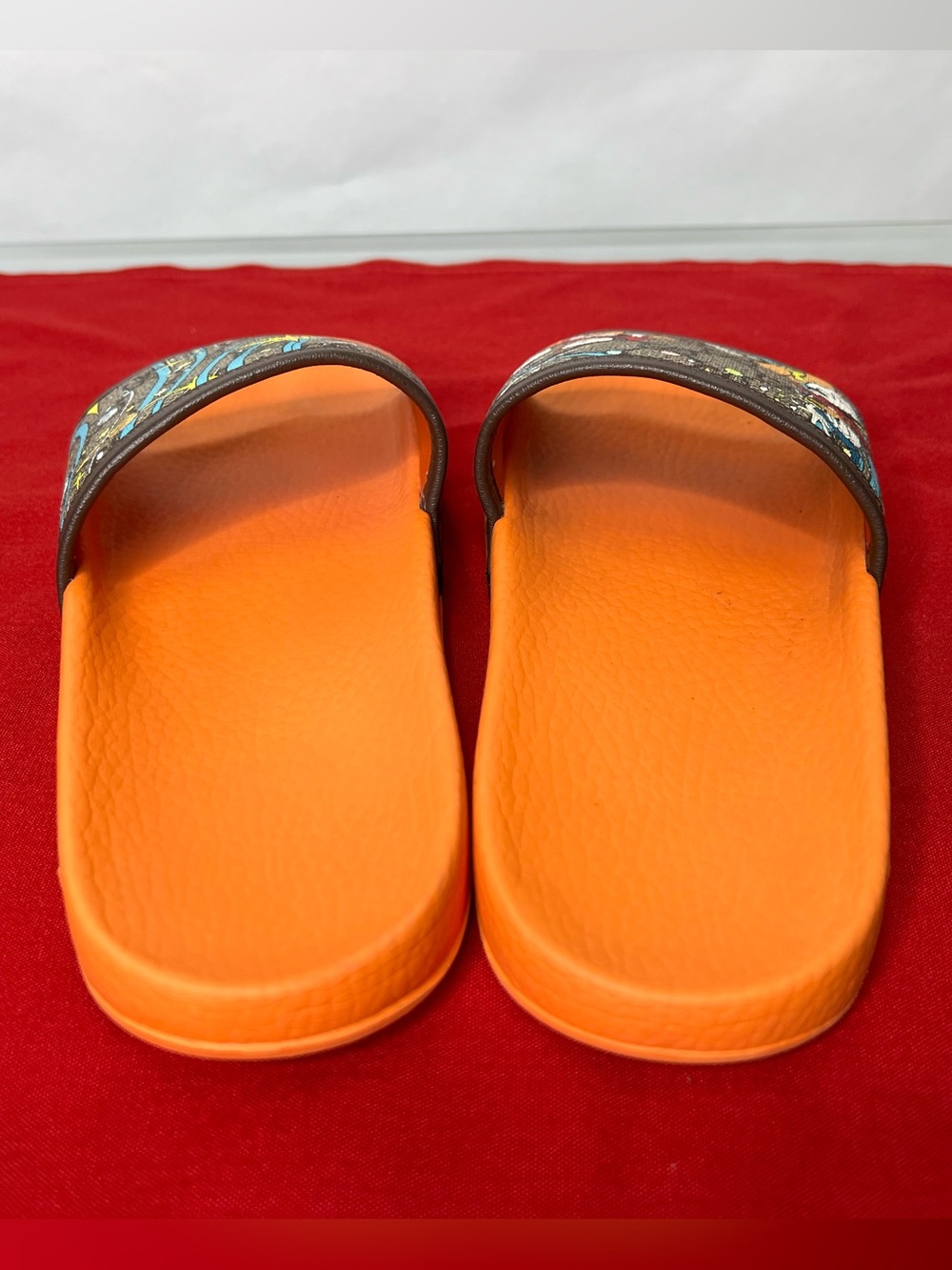 Gucci Huey Duey Louie Orange Slide Sandals GG Monogram Print - Picture 5 of 6